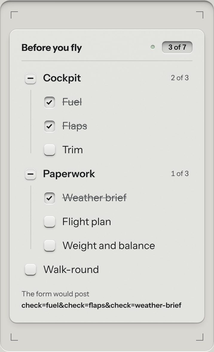 Checklist, at a phone's size