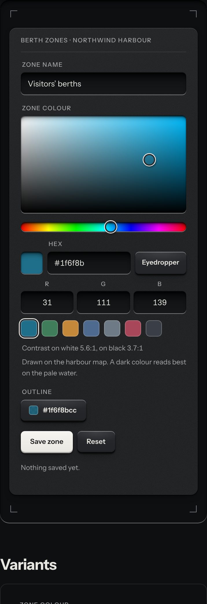 Colour picker, at a phone's size