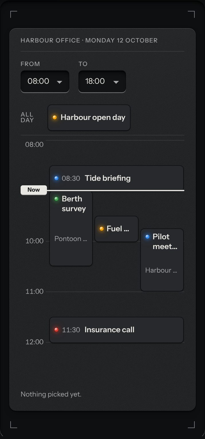 Day agenda, at a phone's size