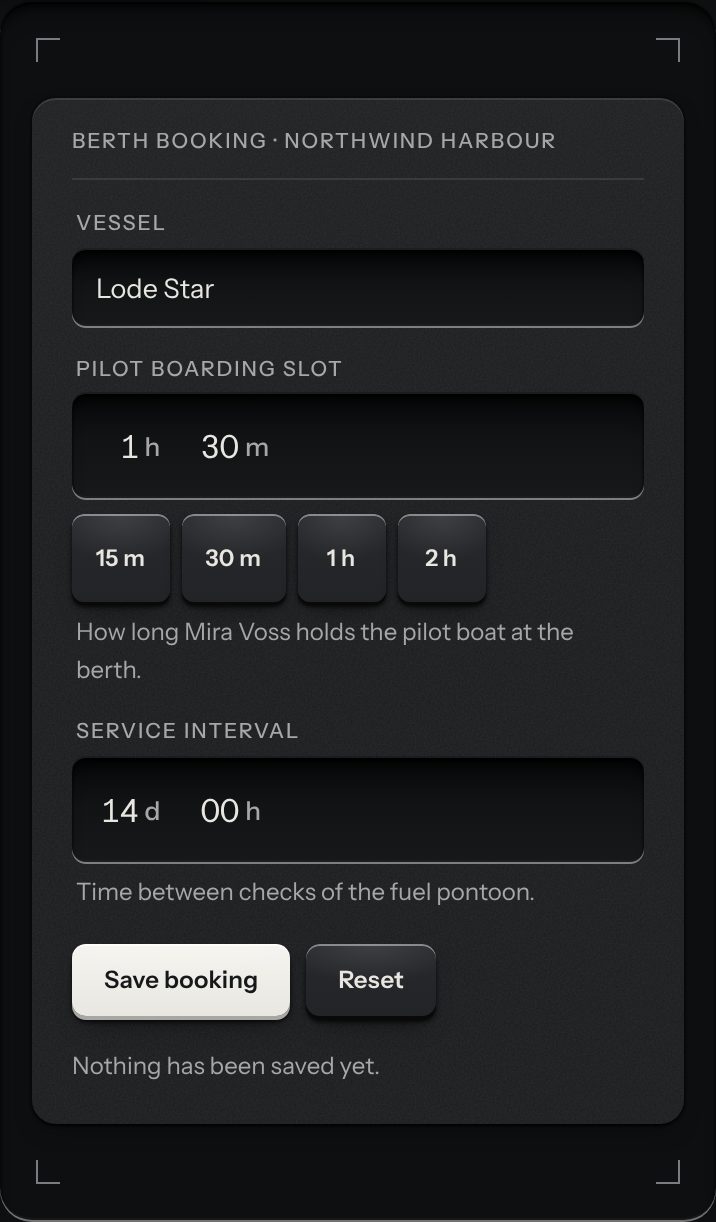 Duration field, at a phone's size