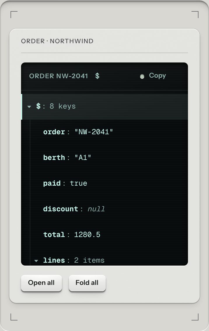 JSON viewer, at a phone's size