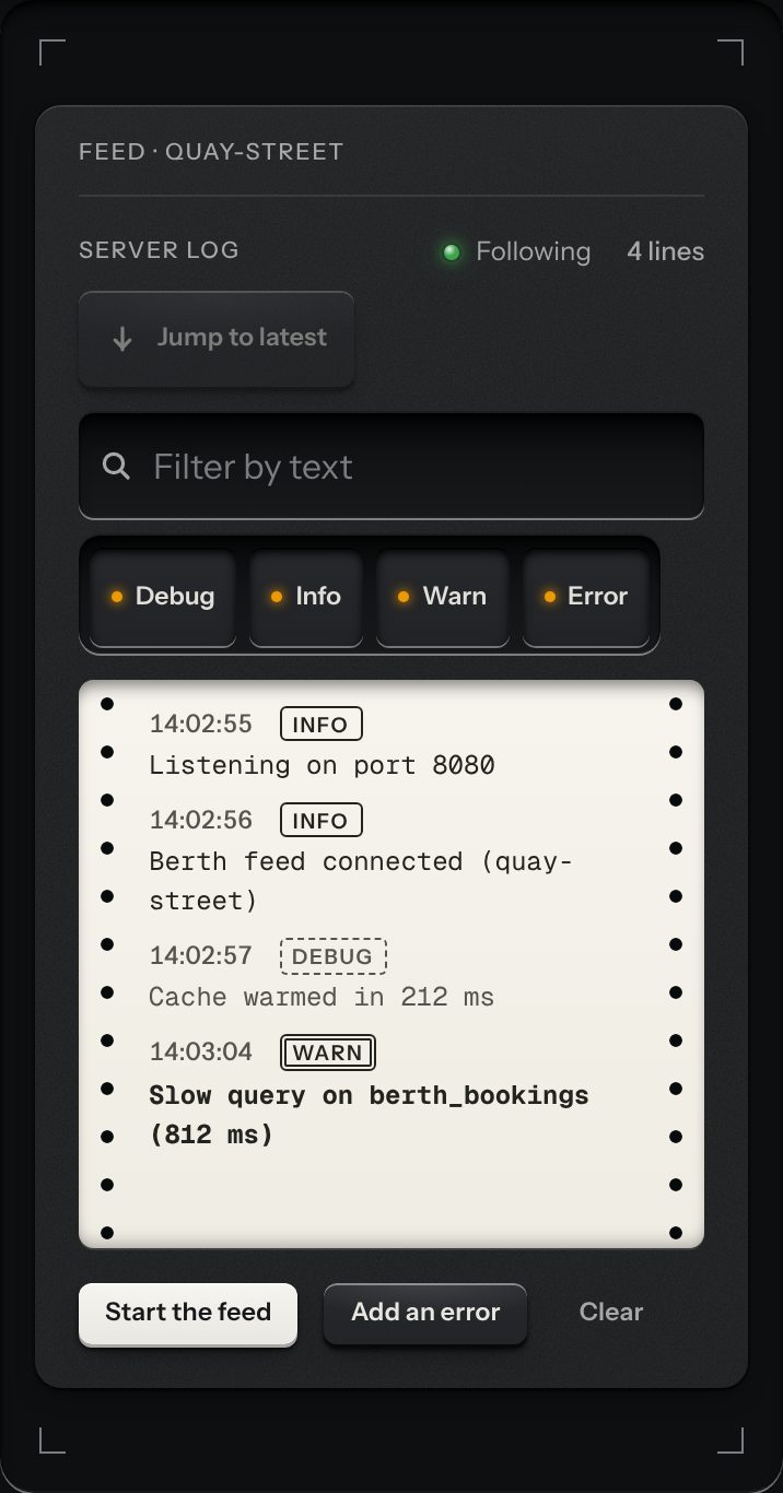 Log stream, at a phone's size