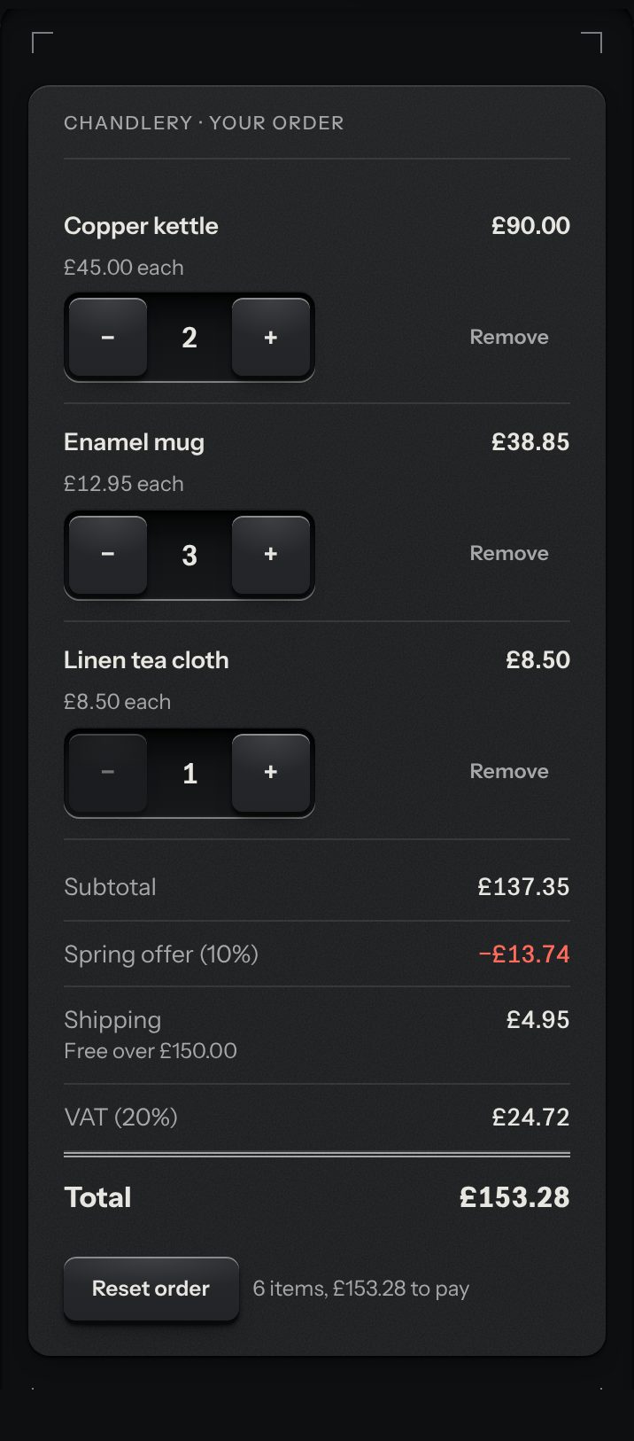 Order summary, at a phone's size