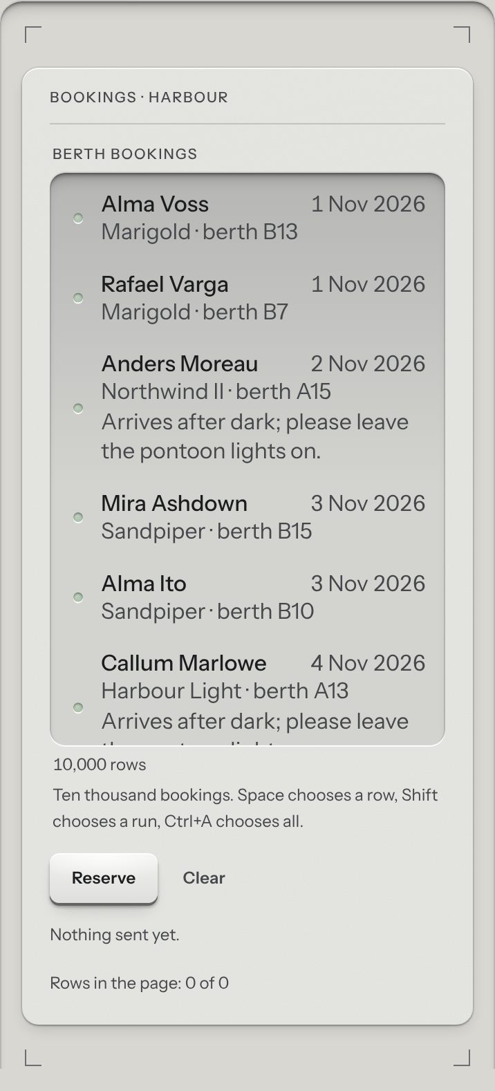 Virtual list, at a phone's size