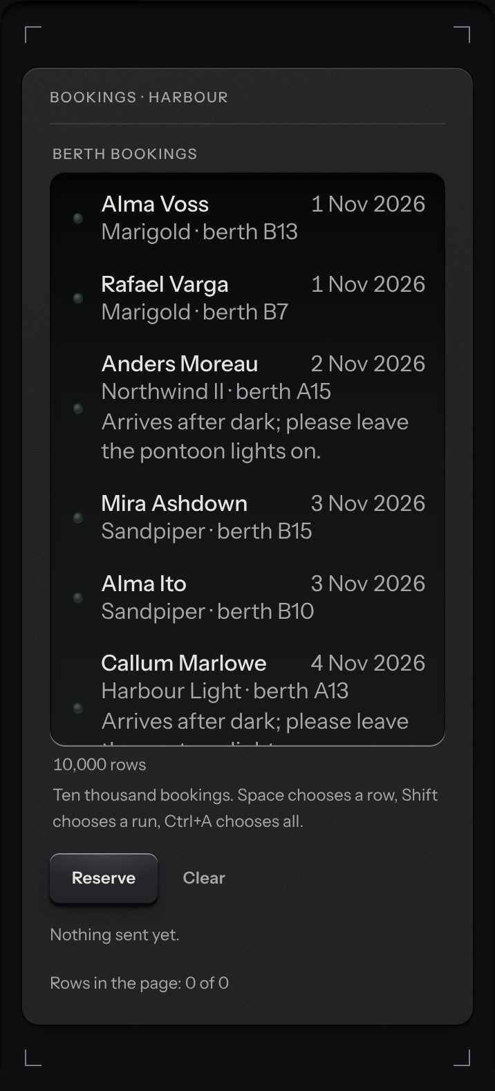 Virtual list, at a phone's size