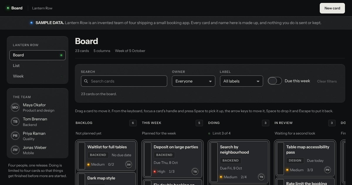 Project board · Board, in the Graphite finish