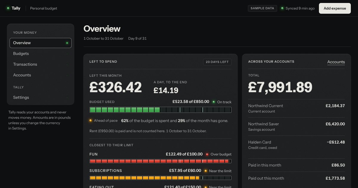 Budgeting app · Tally, in the Graphite finish