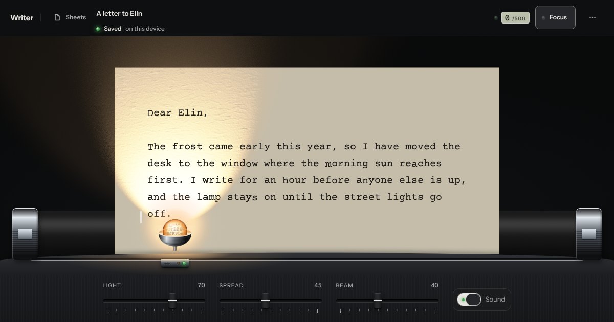 Writing app · Writer, in the Graphite finish